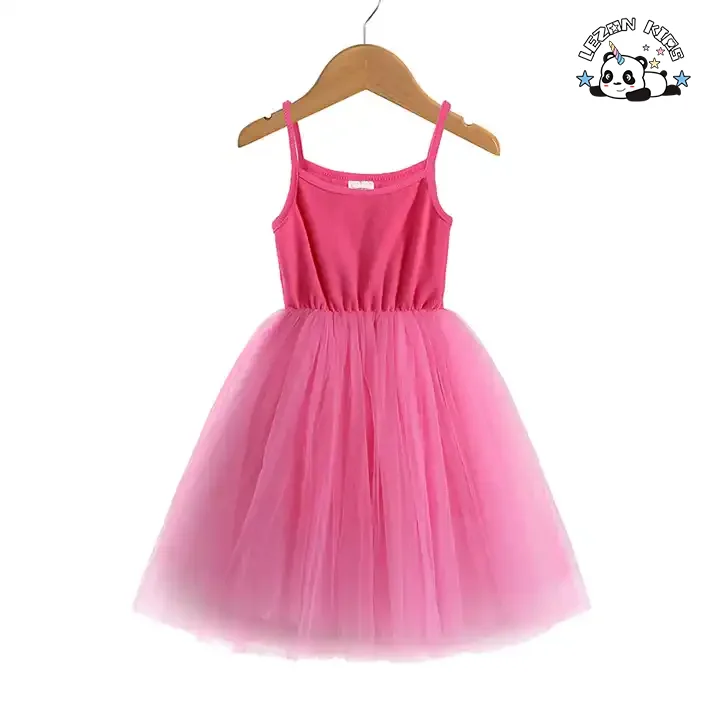 LEZONKIDS - Customizable Long Sleeve Tulle Sleeveless Princess Print Dress Girls Casual Summer Wedding Party ODM Flower Bow Decoration Dress